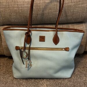 Dooney & Bourke Light Blue and Brown Tote Bag with Leather Accents